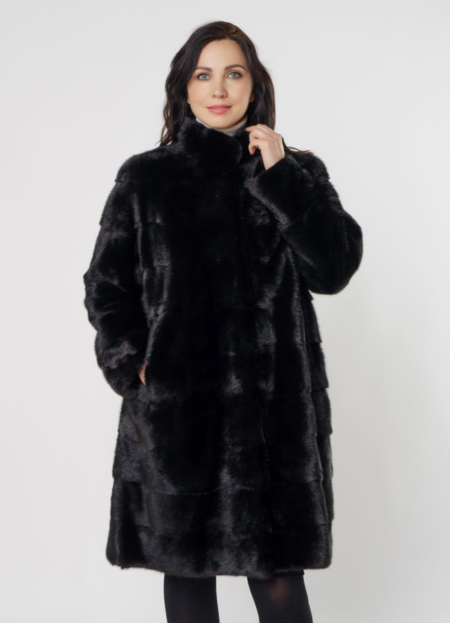 Норковая шуба трансформер со стойкой черного цвета модель № 2105 универмаг малина