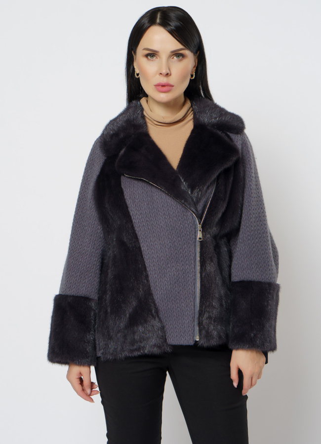 Укороченное пальто с мехом модель № 1903 универмаг малина