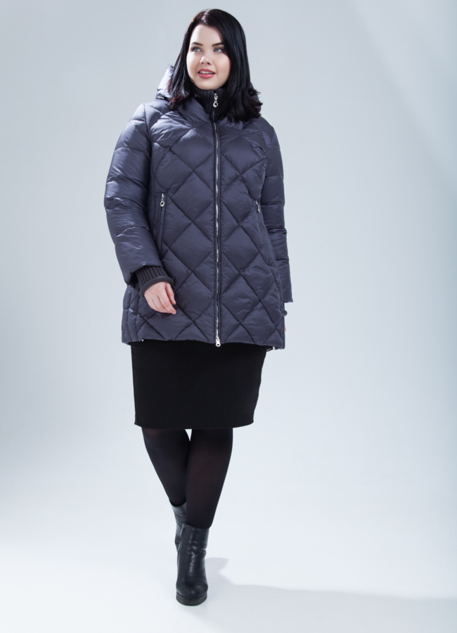 Пуховик женский на биопухе модель № П-354 меха малина