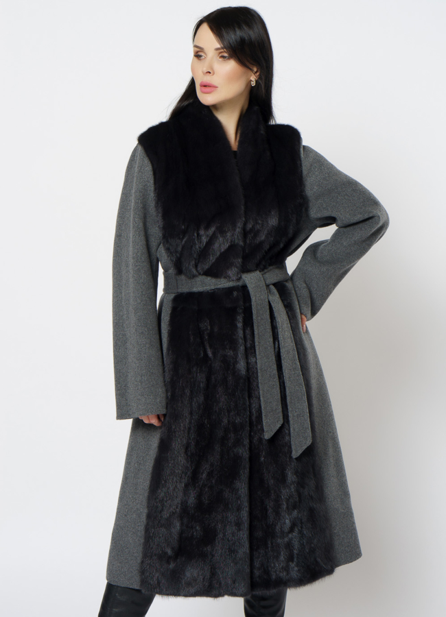 Пальто комбинированное с мехом норки модель № 1950 универмаг малина