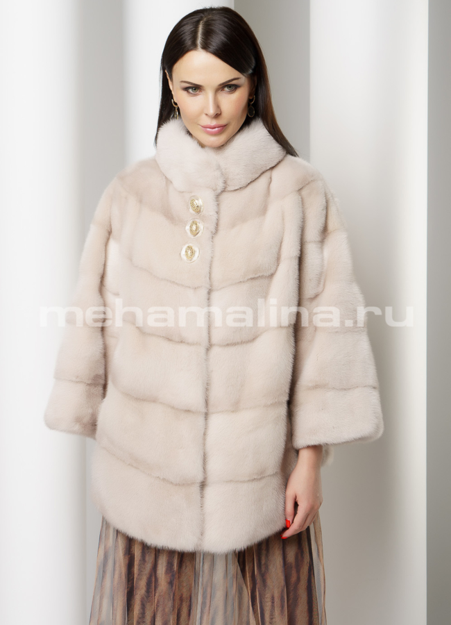 Укороченная норковая шуба в цвете пудра модель № S-740 универмаг малина