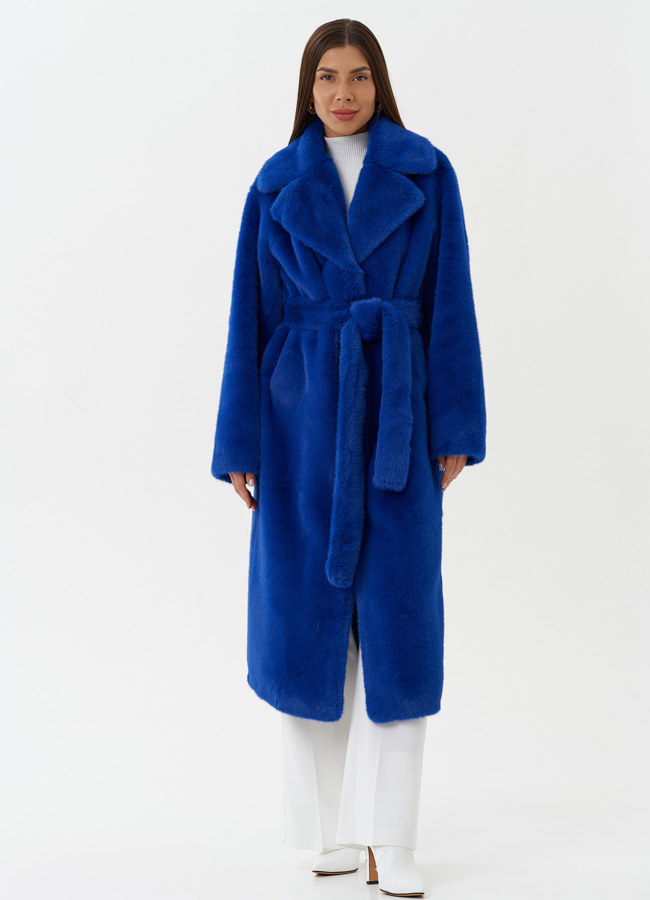 фото Пальто из эко меха с поясом модель № 27798