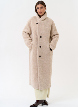 Женская двухсторонняя дубленка из эко замши с воротником шаль