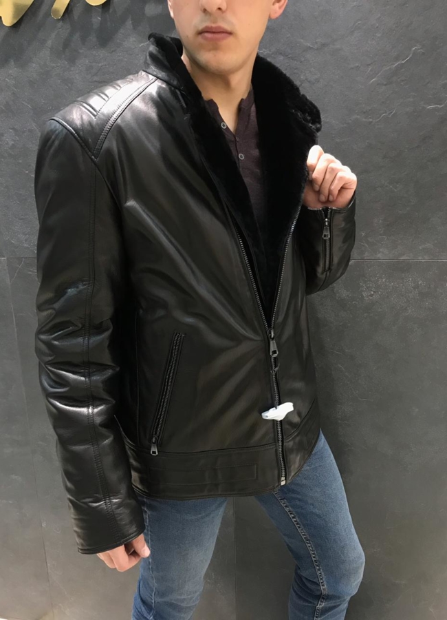 Кожаный пуховик модель № W1835-3 в кредит