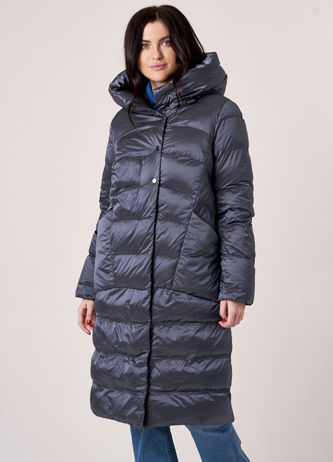 Зимняя женская куртка в сером цвете модель № 3159 меха малина