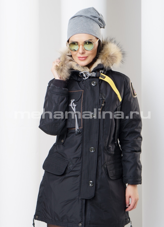 Пуховик с капюшоном модель № П-60 меха малина