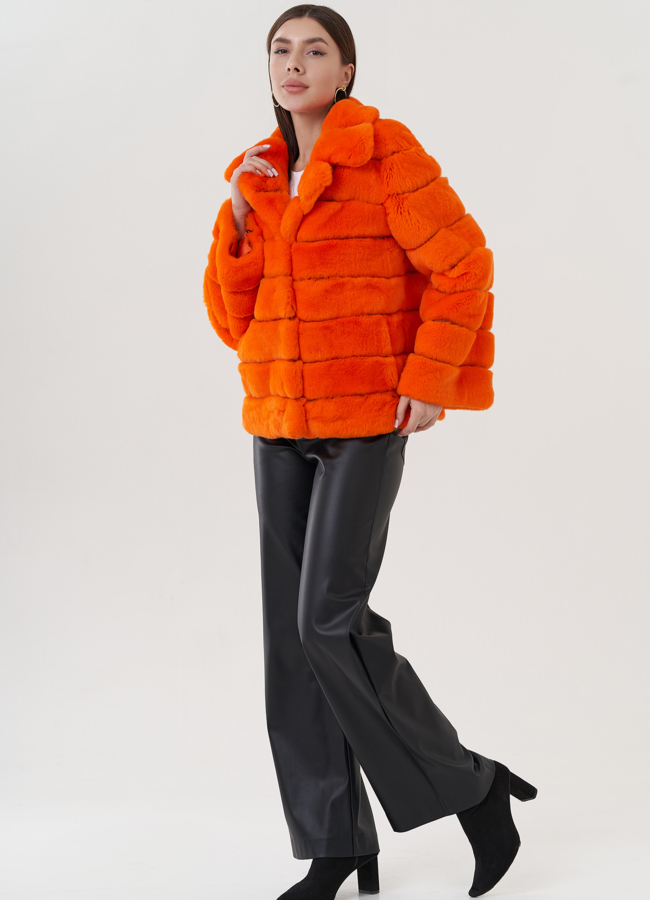 фото Шуба из меха кролика с английским воротником  модель № 25759