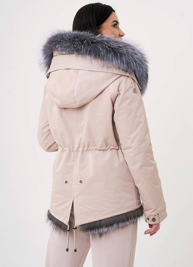 фото Укороченная парка с меховой отделкой из чернобурки модель № 19094