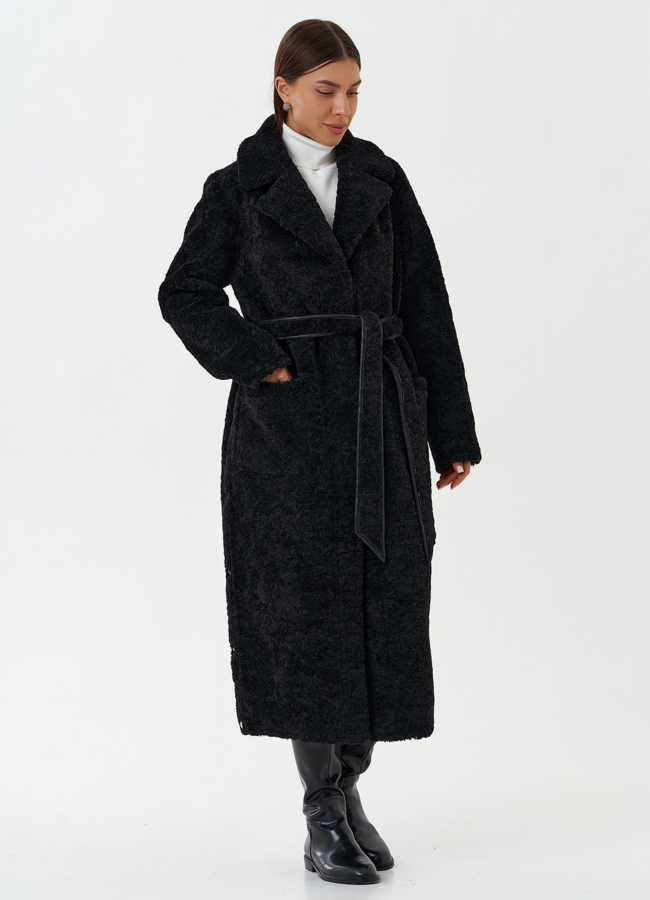 фото Двухсторонняя дубленка из эко кожи с английским воротником модель № 27777