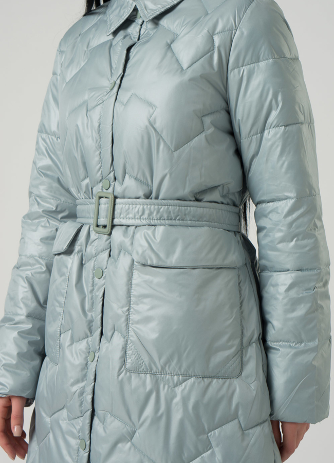 Удлиненное пальто с отложным воротником в светло-зеленом цвете модель № 22331 универмаг малина