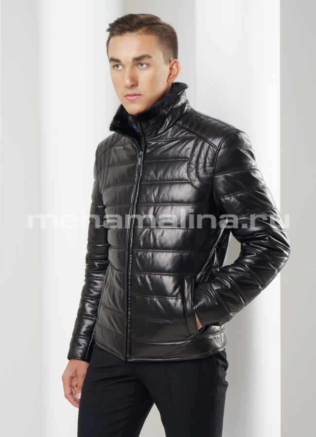Кожаный пуховик модель № ПМ-62 универмаг малина