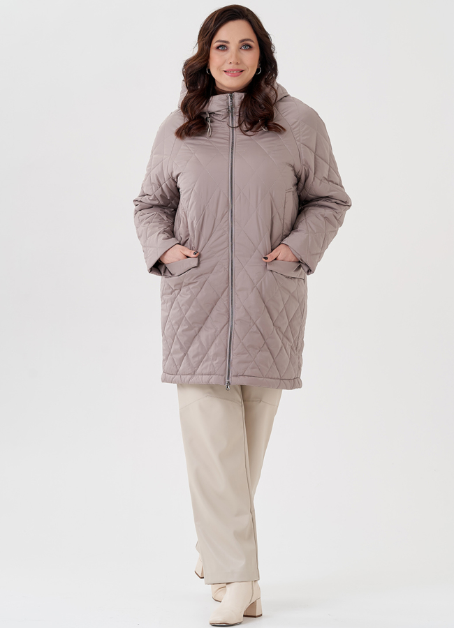 Полупальто с капюшоном бежевого цвета  модель № 23938 в кредит