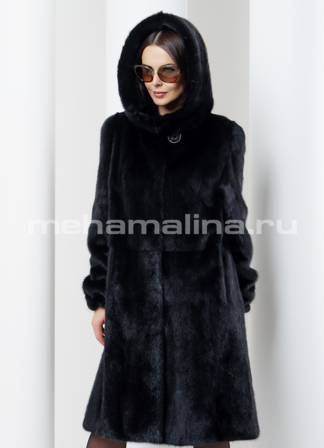 Норковая шуба с капюшоном модель № S-482 универмаг малина