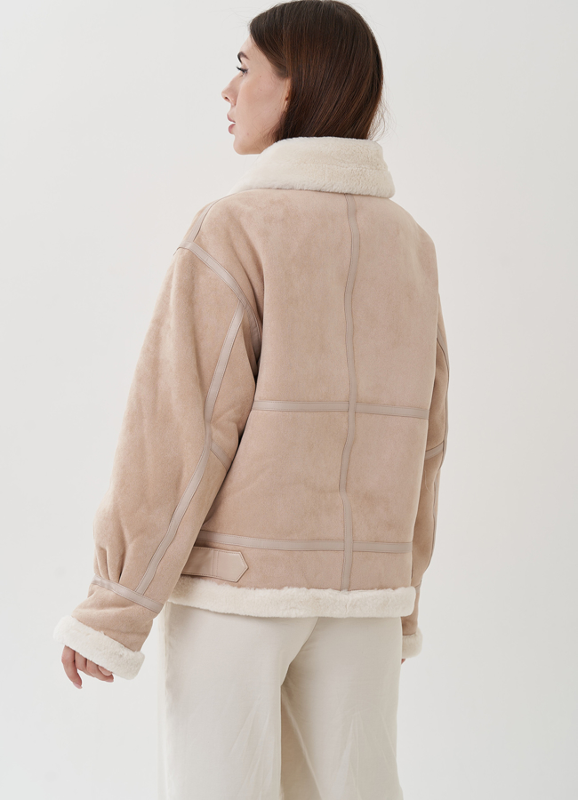 Женская дубленка из эко замши  модель № 25356 универмаг малина