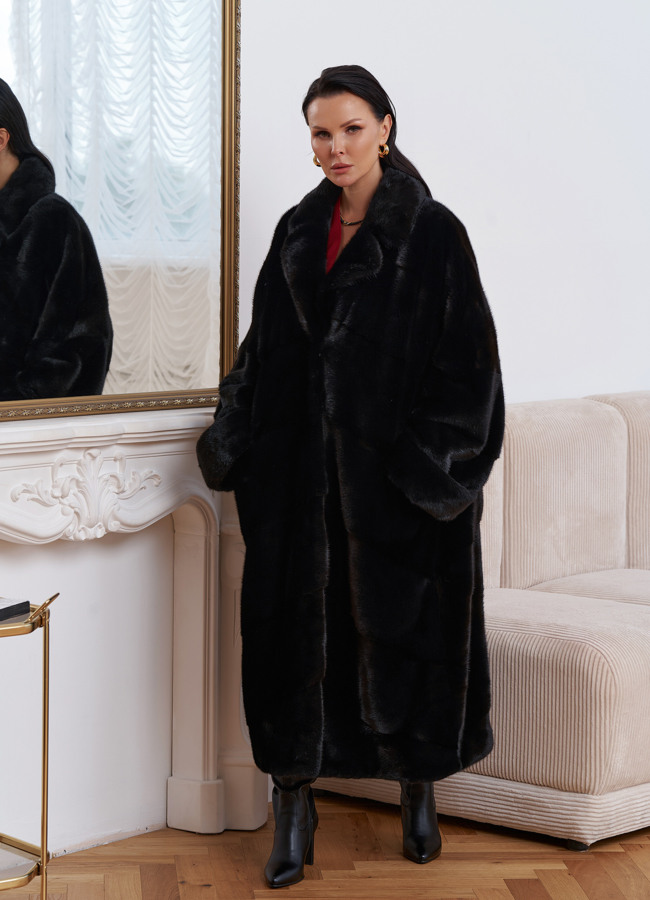 фото Женская длинная шуба из меха скандинавской норки модель № 27602 фото Женская длинная шуба из меха скандинавской норки модель № 27602