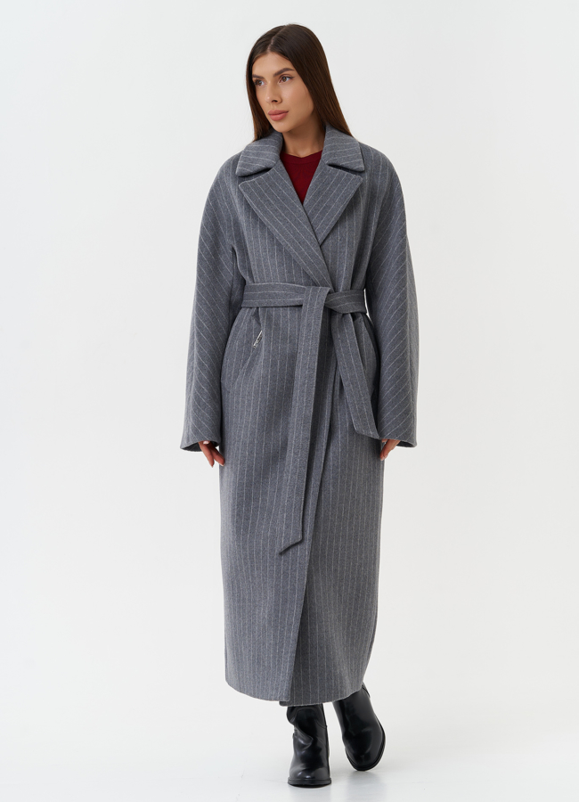 Длинное пальто в полоску модель № 28086 универмаг малина