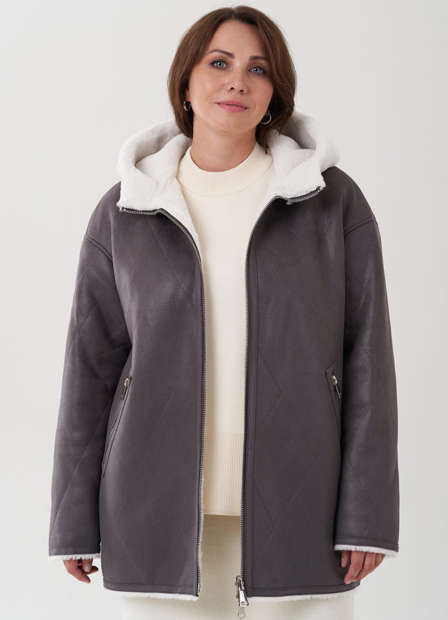 Женская дубленка с капюшоном  модель № 81989 в рассрочку
