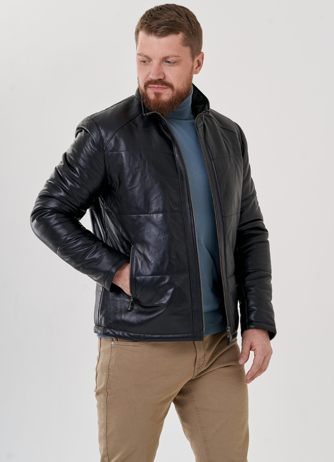 Кожаная мужская куртка на утеплителе модель № 79195 универмаг малина