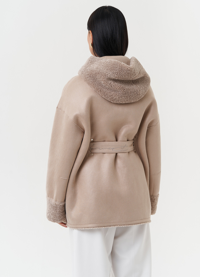 Дубленка из эко кожи с капюшоном модель № 27770 универмаг малина