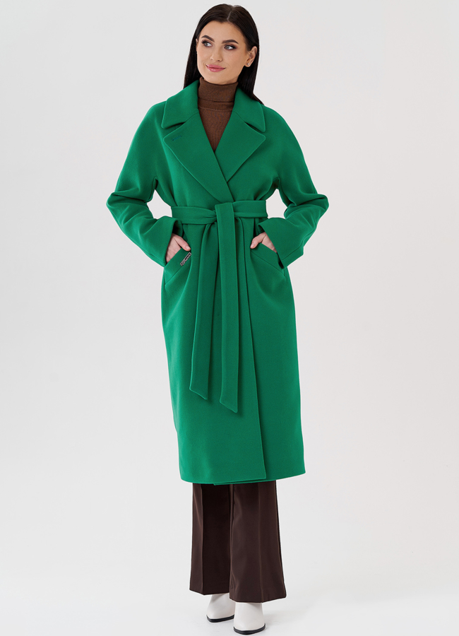 Длинное женское пальто в зеленом цвете модель № 24293 универмаг малина