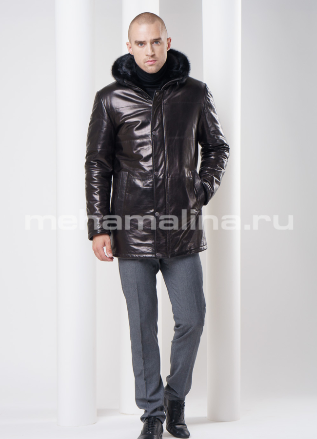 Дубленка мужская с капюшоном из норки модель № DM-71 универмаг малина