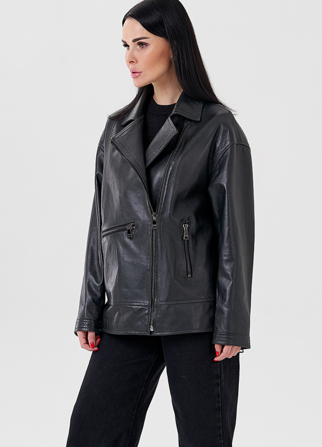 Женская куртка-косуха оверсайз  модель № 24120 универмаг малина