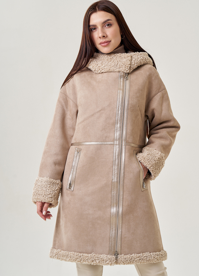 Женская дубленка из искусственного меха модель № 23067 меха малина