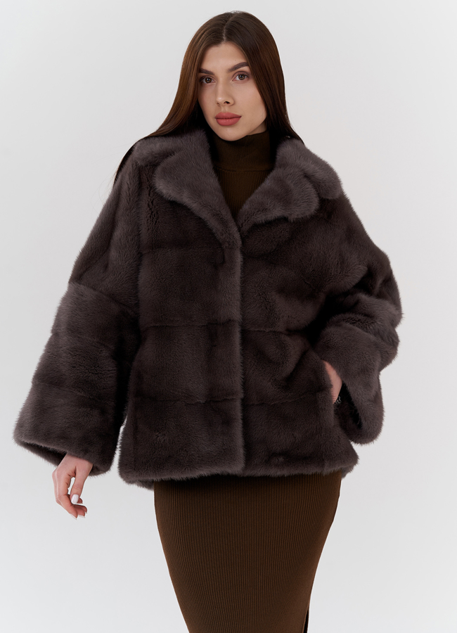 Куртка из норки с английским воротником  модель № 24227 меха малина