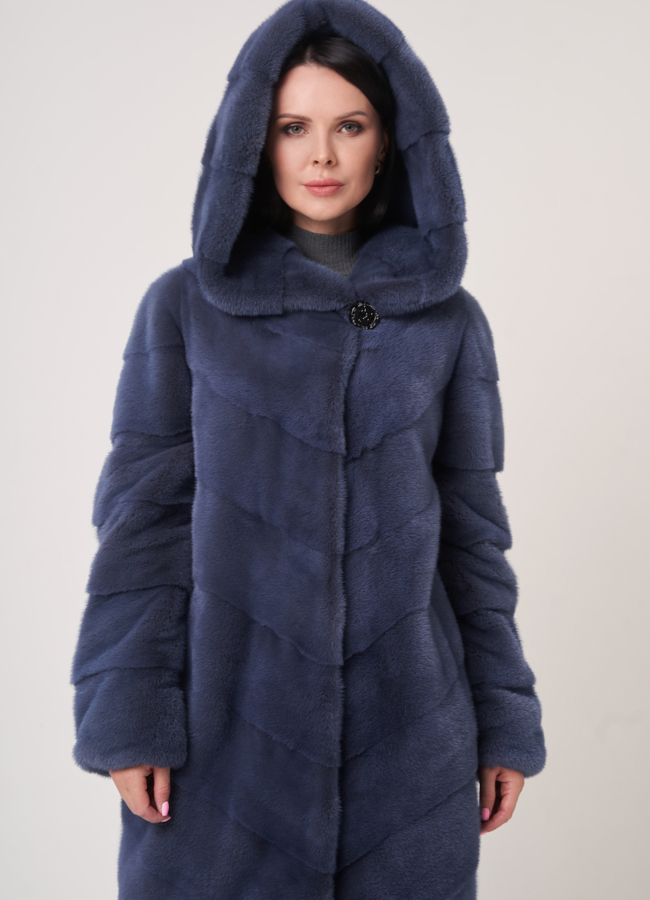 Норковая шуба с капюшоном модель № S-757 в рассрочку