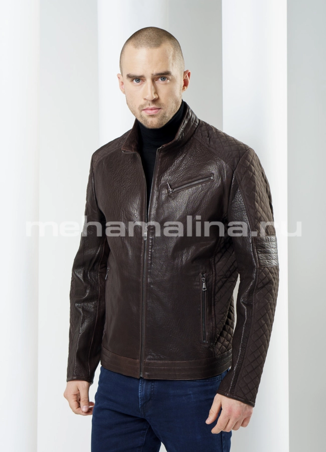 Куртка из комбинированной кожи модель № KP-99 меха малина