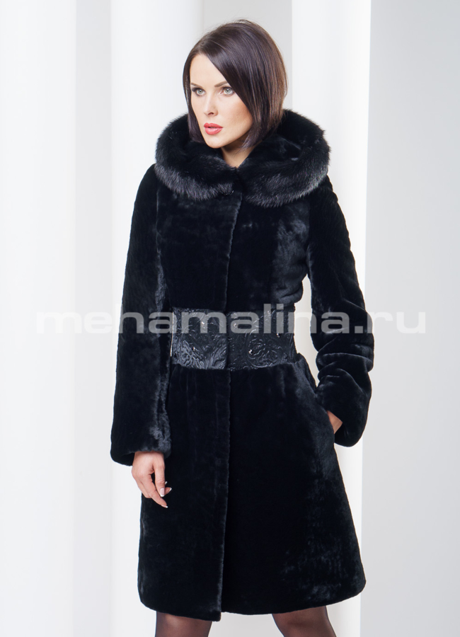 Шуба из мутона с корсетом и норковой отделкой модель № S-262 в рассрочку