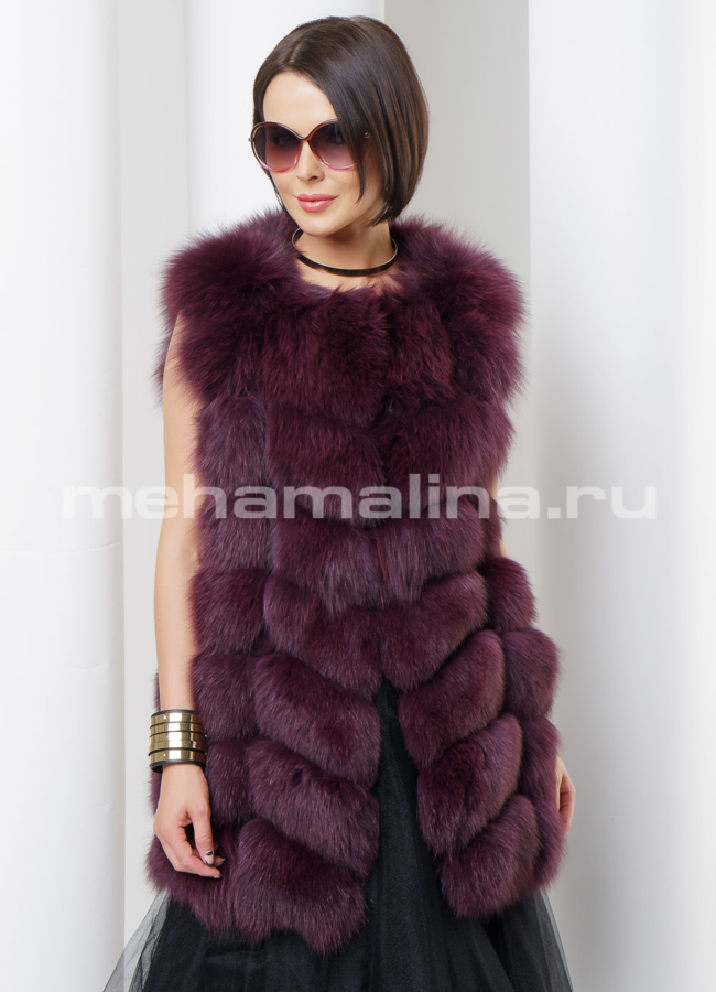 Жилет из песца  модель № M-109 меха малина