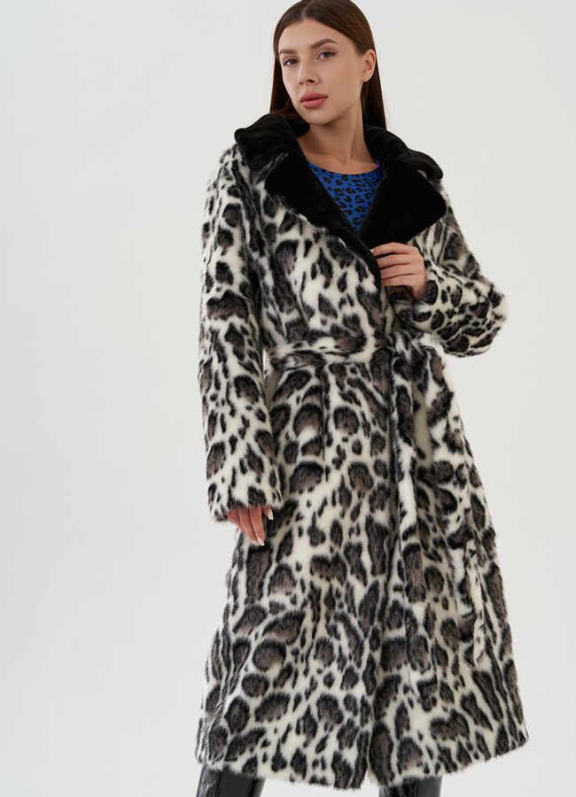 Пальто из эко меха с леопардовым принтом модель № 81308 универмаг малина