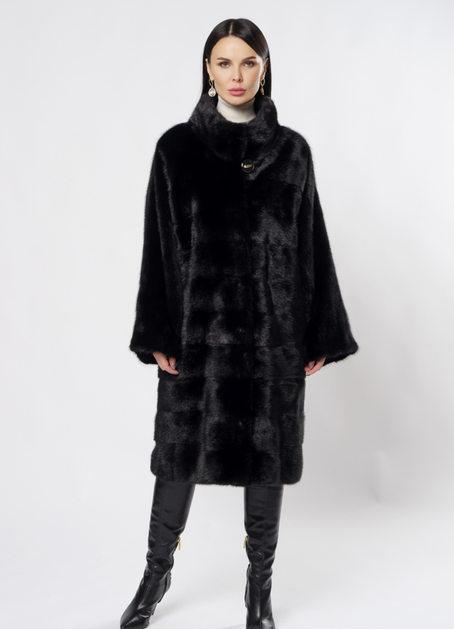 фото Норковая шуба в черном цвете оверсайз модель № S-881