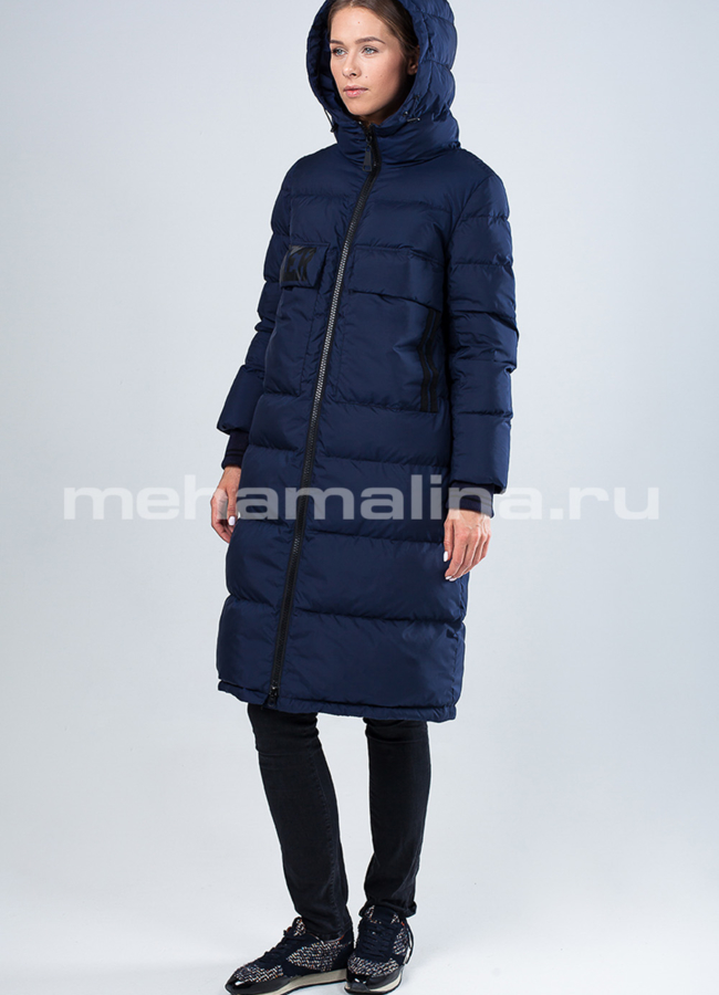 Пуховик женский удлиненный модель № П-288 меха малина