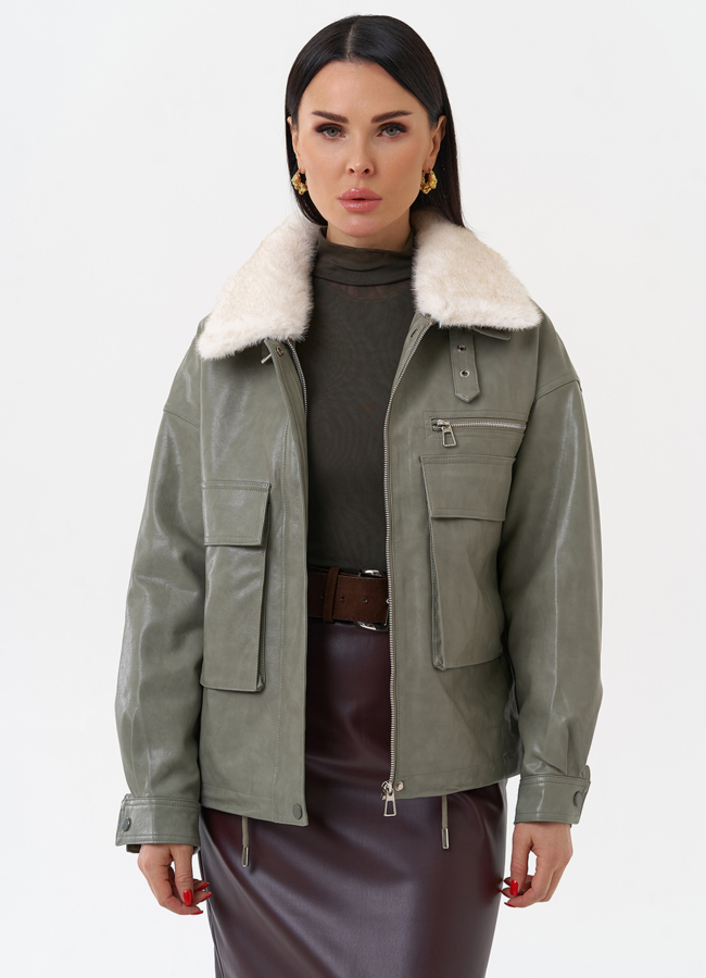 фото Куртка пилот с отделкой искусственный мех модель № 2181