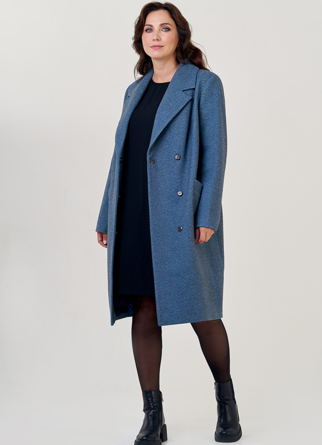 Женское пальто с английским воротником в синем цвете модель № 23182 в рассрочку