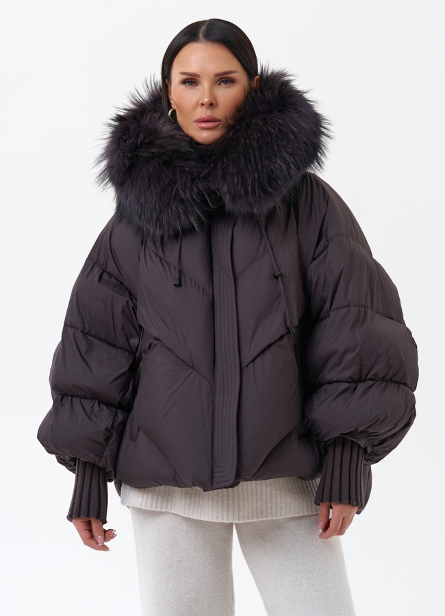 фото Пуховик с капюшоном из меха чернобурки модель № 29360