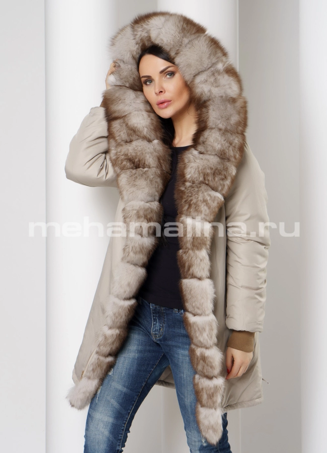 фото Парка с капюшоном на молнии, отделка песец модель № 3952