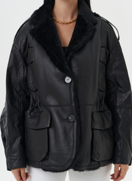 Куртка из натуральной кожи с английским воротником