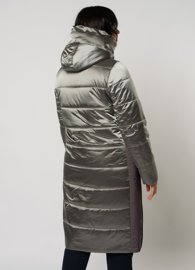 Серый пуховик на молнии с капюшоном модель № 238 в кредит