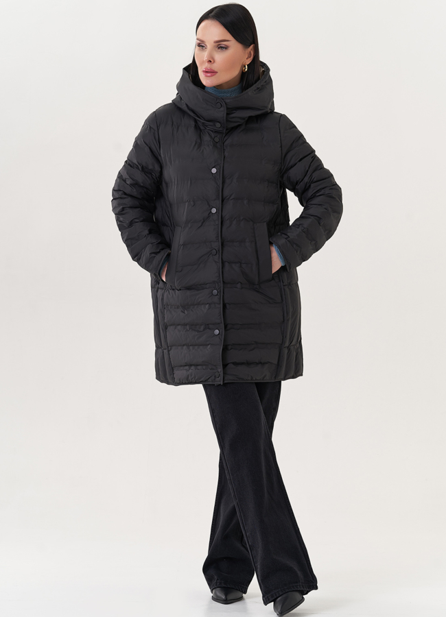 Полупальто с капюшоном модель № 26872 меха малина