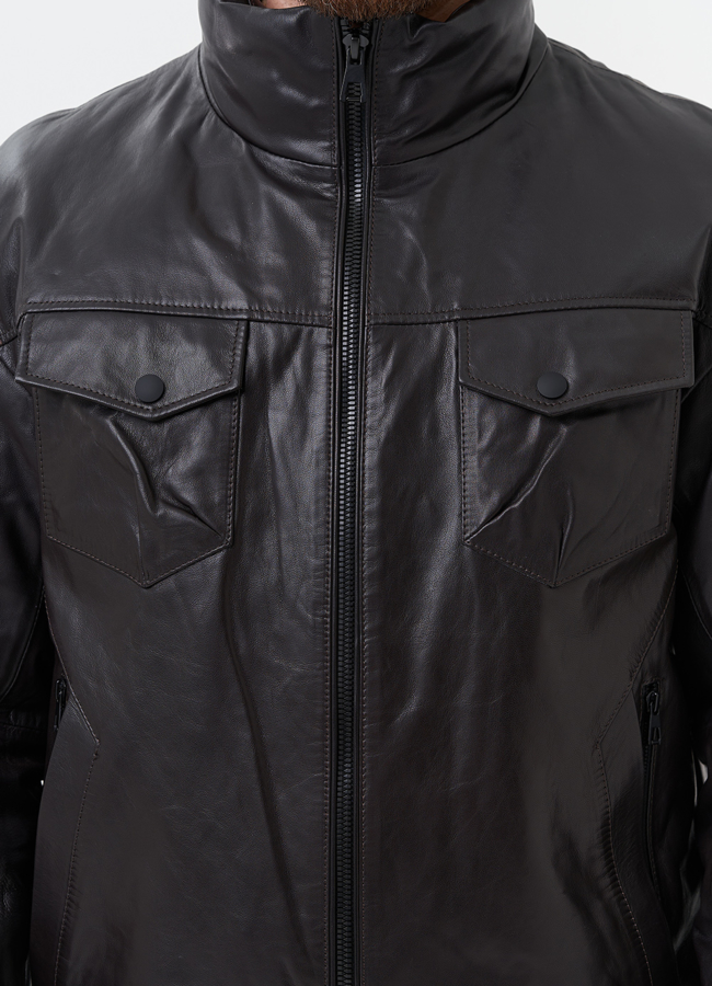 Мужской пуховик из натуральной кожи  модель № 28580 универмаг малина