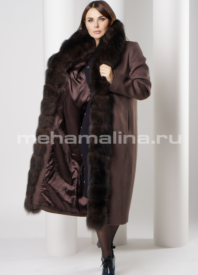 Пальто Oksa с мехом модель № 7434 универмаг малина