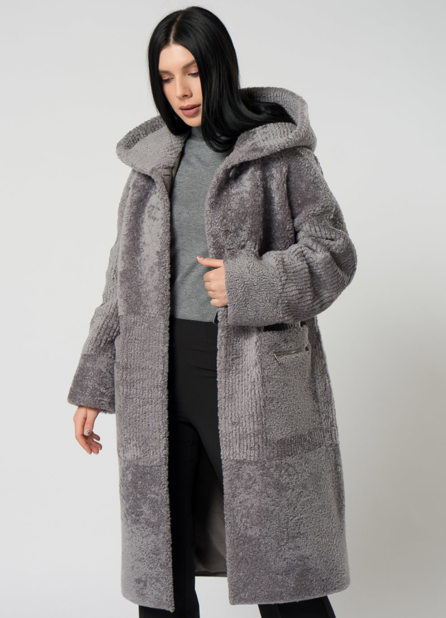 Шуба из овчины с капюшоном модель № 1506 универмаг малина