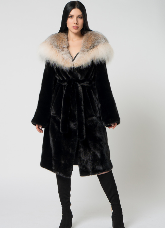 Шуба из скандинавской норки с рысью модель № 1501 универмаг малина