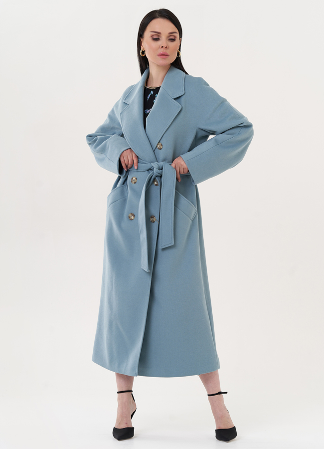 Длинное пальто с английским воротником модель № 26424 меха малина