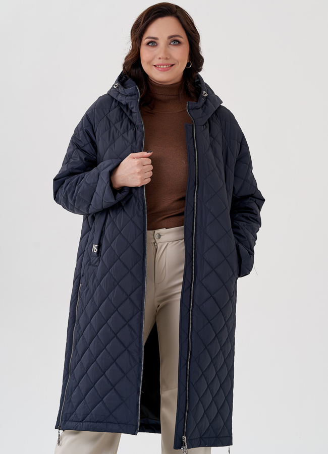 фото Пальто с капюшоном синего цвета  модель № 23939