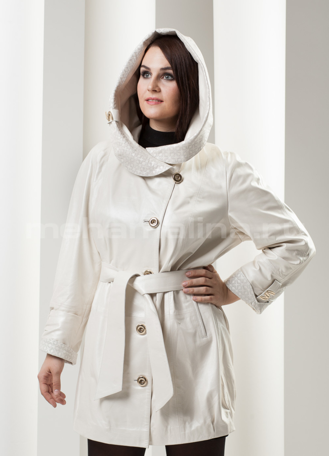 фото Плащ из натуральной кожи, цвет белый модель № K-164 фото Плащ из натуральной кожи, цвет белый модель № K-164