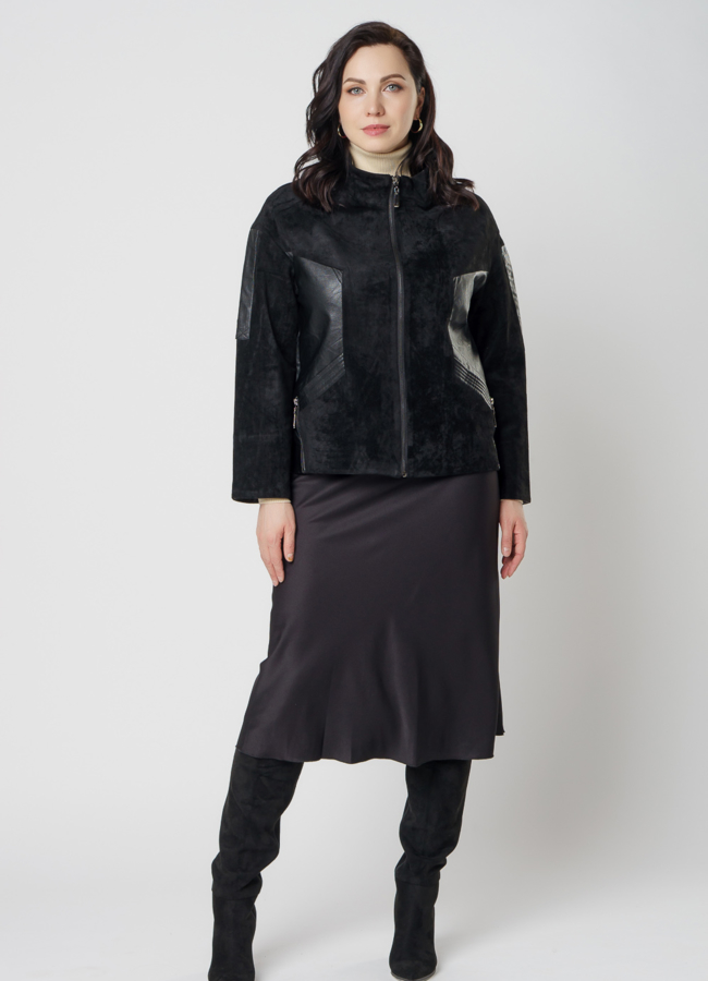фото Куртка женская из эко кожи черного цвета модель № 8856
